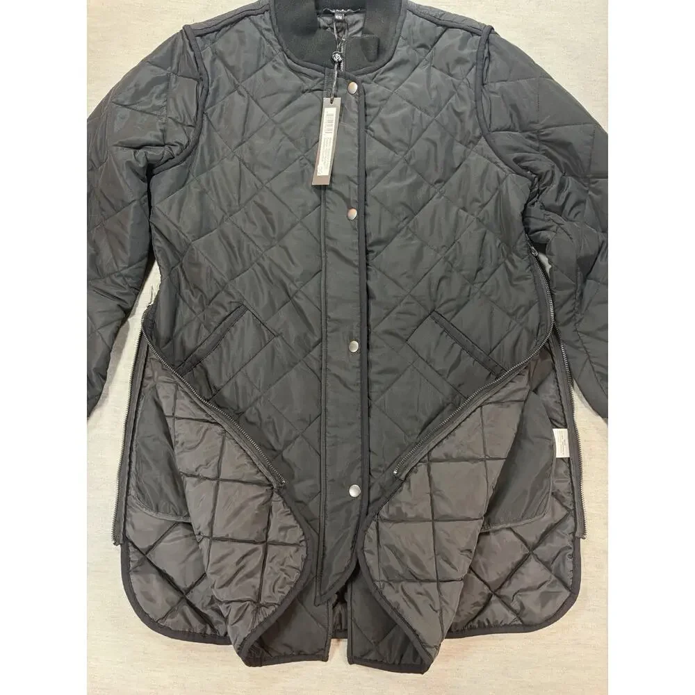 Charlie B Quilted Puffer Coat Size M Black Zip Snap Front/Side Mid Length Jacket